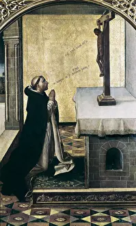 Saint 64 Prints: BERRUGUETE, Pedro (1450-1504). Saint Peter Martyr at Prayer