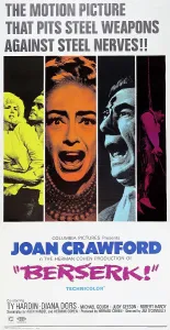 Diana Prints: BERSERK, Diana Dors (blue), Joan Crawford (orange), Michael Gough (green), 1967