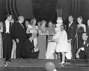 Actresses Prints: Bess and Margaret Truman at the Roosevelt Birthday Ball with Hollywood celebrities