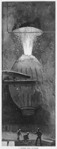 Sparks Prints: A Bessemer steel converter removed impurities from iron by oxidation (burning)