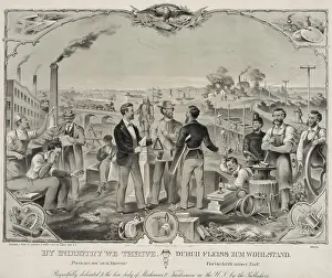 Progress Prints: Bi-lingual poster in English and German, BY INDUSTRY WE THRIVE, 1873