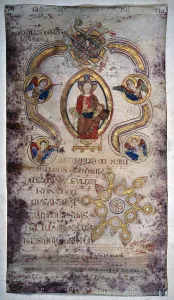 Colours Prints: Big Capital V of the Vere Dignum with a figure of Christ in an Almond; Exultet