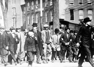 1910s Candid Prints: Big Bill Haywood, leads Lowell strike parade. Lowell, Massachusetts, 1912