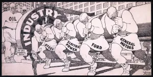 Images Dated 6th January 2009: My big powerful boys! Cartoon shows a tiny Uncle Sam admiring his industrial might