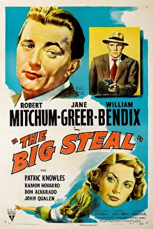 Bendix Prints: THE BIG STEAL, clockwise from upper left, Robert Mitchum, William Bendix, Jane Greer, 1949
