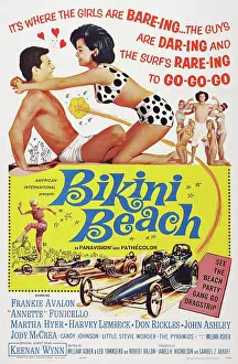 Bikini Prints: BIKINI BEACH, US poster art, Frankie Avalon, Annette Funicello, 1964