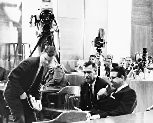 Media Prints: Billie Sol Estes sits at right as television cameras record the proceedings of his 1962 trial