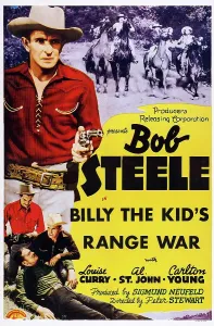 Steele Prints: BILLY THE KID'S RANGE WAR, (aka TEXAS TROUBLE), US poster, Bob Steele (top left), 1941