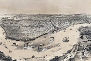 New Orleans Prints: Birds eye view of New-Orleans in 1851