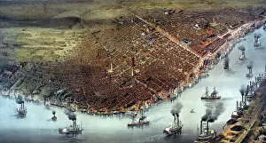 New Orleans Prints: Birds eye view of New-Orleans in 1880