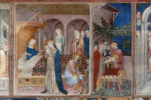 Birth of St John and Circumcision, by Jacopo Salimbeni, Lorenzo Salimbeni, 14th Century, - Italy, Marche, Pesaro Urbino, Urbino, San Giovanni Oratory