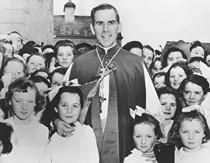 Bishops Prints: Bishop Fulton Sheen with Irish children in Choghan County