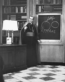 Script Prints: Bishop Fulton Sheen presents an illustrated theology lesson on his TV show