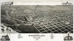 Mining Prints: Bismarck, North Dakota, the capital of the Dakota Territory. color lithograph, 1875