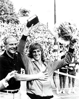 Tennis Prints: Bjorn Borg, holding up his winner's cup