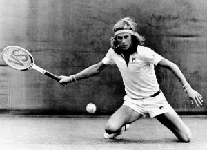 Tennis Racquet Prints: Bjorn Borg during his match against Jorge Andrew at the 1975 Wimbledon tournament