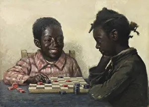 Checkers Prints: Two Black Children Playing Checkers, c