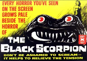 Fangs Prints: THE BLACK SCORPION, top right: Mara Corday; British poster art, 1957