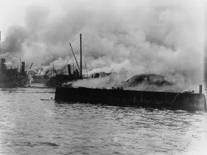 Espionage Prints: Black Tom Island port facilities in Jersey City were destroyed in a massive explosion on July 30 1916