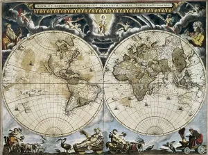 Etching Prints: BLAEU, Jan (1596-1673). Universal abd Cosmographic Atlas of the Earthly and Heavenly Worlds