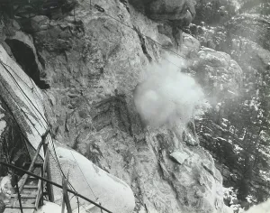 Explosives Prints: Blasting dynamite on Abraham Lincoln sculpture on Mount Rushmore, ca. 1935
