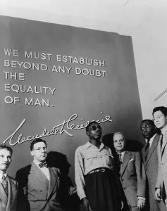 Disabled Prints: Blinded Veteran Isaac Woodard with Walter White of the NAACP and other supporters