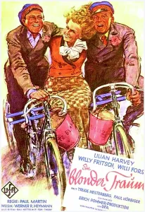 Bicycle Prints: A BLONDE'S DREAM, from left on German poster art: Willy Fritsch