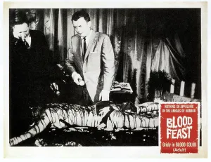 1963 Movies Prints: BLOOD FEAST, from left: Scott H Hall, William Kerwin, Louise Kemp on lobbycard, 1963