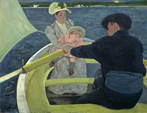 The Boating Party, by Mary Cassatt, 1893-94, American painting, oil on canvas. The bold geometry and surface patterning shows influence of post-impressionist painters