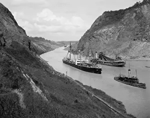 Panama Prints: Boats move through Panama Canal at the Culebra Cut (Gaillard Cut)