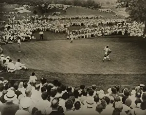 Spectators Prints: Bobby Jones won his 4th US Open Golf title by sinking a 45-foot putt, on July 12, 1930