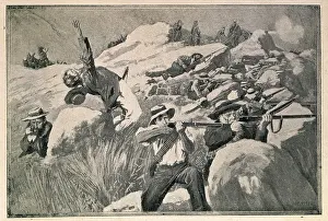 Ammunition Prints: Boer guerrilla commando shooting against English infantry
