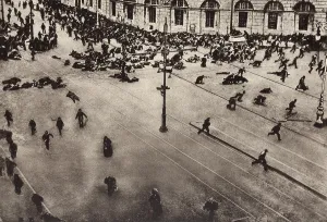 Protests Prints: Bolshevik protest scattered by machine guns. Nevsky Prospect, Petrograd. July 4, 1917