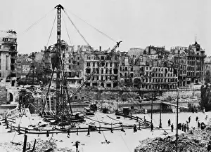 Austria Prints: Bombed buildings along Vienna's Franz Josef Quay in Vienna
