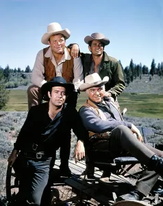 August Prints: BONANZA, clockwise: Dan Blocker, Michael Landon, Lorne Greene, Pernell Roberts, 1959-1973