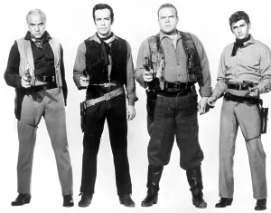 Roberts Prints: BONANZA, (from left): Lorne Greene, Pernell Roberts, Dan Blocker, Michael Landon, 1959-73