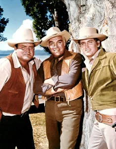 Vest Prints: BONANZA, from left: Dan Blocker, Lorne Greene, Michael Landon, 1959-73