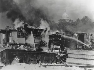 Lcgr1308 Prints: Bonus Army shacks on fire at Anacostia flats