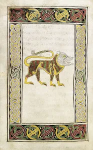 Book of Durrow. ca. 675. The Lion, symbol of Saint Mark. Anglo-Irish art. Miniature Painting. IRELAND. Dublin. Trinity College Library. AISA/Everett Collection**US SALES ONLY**
