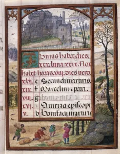 Book of Hours of Don Manuel. 1517. June: reaping. Miniature Painting. PORTUGAL. Lisbon. National Museum of Ancient Art. AISA/Everett Collection**US SALES ONLY**