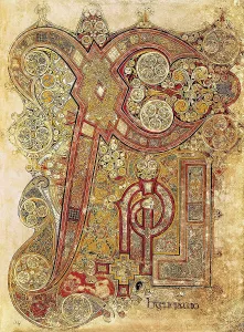 Miniatures Prints: Book of Kells. 8th-9th c. Chapter letter from the gospel