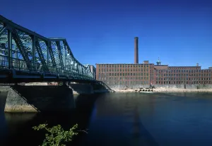 Skyline Prints: Boott Cotton Mills, John Street at Merrimack River. Lowell, Massachusetts. Built ca 1910