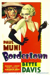 Black Gloves Prints: BORDERTOWN, Paul Muni, Bette Davis on midget window card, 1935