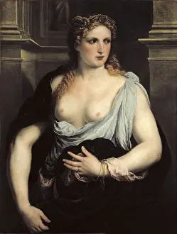 Pectoral Prints: BORDONE, Paris (1500-1571). Portrait of a lady in a green robe