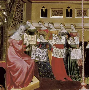 BORRASSALlus (1360-1425). Altarpiece of the Virgin and Saint George. ca. 1395 - 1405. SPAIN. Vilafranca del Peneds. Church of Franciscans. Detail. International gothic