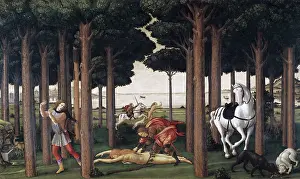 BOTTICELLI, Alessandro di Mariano dei Filipepi, also called Sandro (1445-1510). The Story of Nastagio degli Onesti: The Disembowelment of the Woman Pursued. 1468