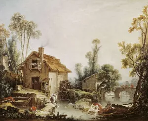 Boucher Prints: BOUCHER, Franois (1703-1770). Landscape with a Watermill