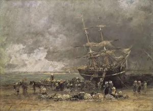 Boudin Prints: BOUDIN, Eugne (1824-1898). Return of the Terre-Neuvier (Retour du Terre-Neuvas)