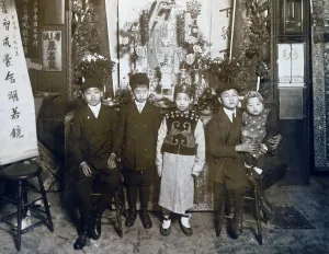Holiday Prints: Five boys at New Year's celebration, Chinatown, New York City, Jan 30, 1911