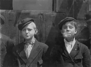 1910s Candid Prints: Boys smoking, original caption: A